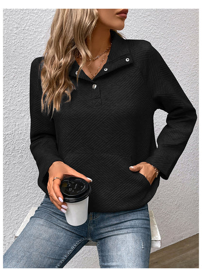 Independent Station Wholesale Hot Selling Multi-color Casual Simple Versatile Long Sleeve Textured Solid Color Cross-border Sweatshirt