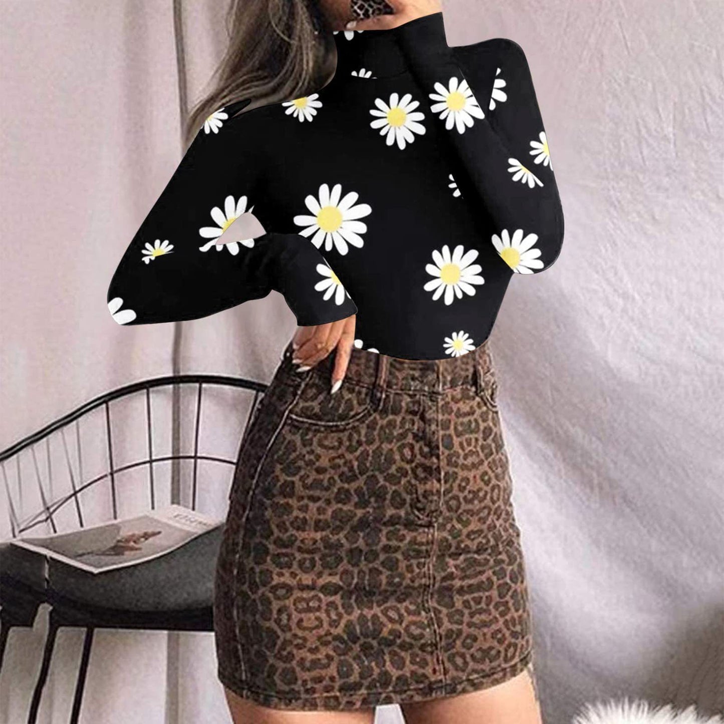Women's Sexy Square Neck Bodysuit Long Sleeve Double Lined Shirt Tops