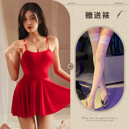 Sexy Nightdress Pure Desire Strap Sexy Sheer Plus Size Nightgown Cute Women's Backless Temptation Uniform