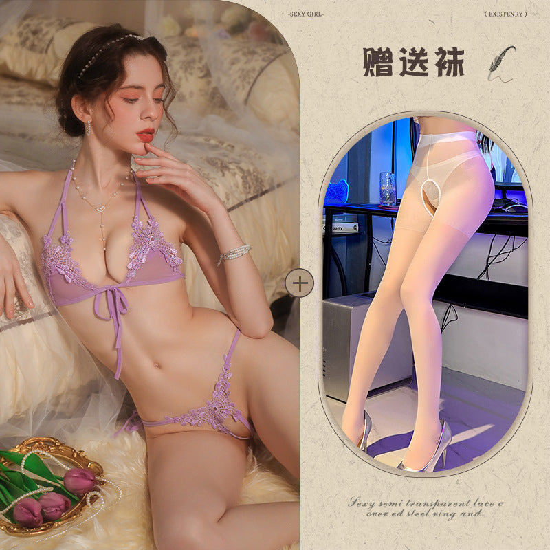 New Sexy Three-Piece Lingerie Set, No Need to Remove Bikini, Open Crotch, Tempting Plus Size Women's Set