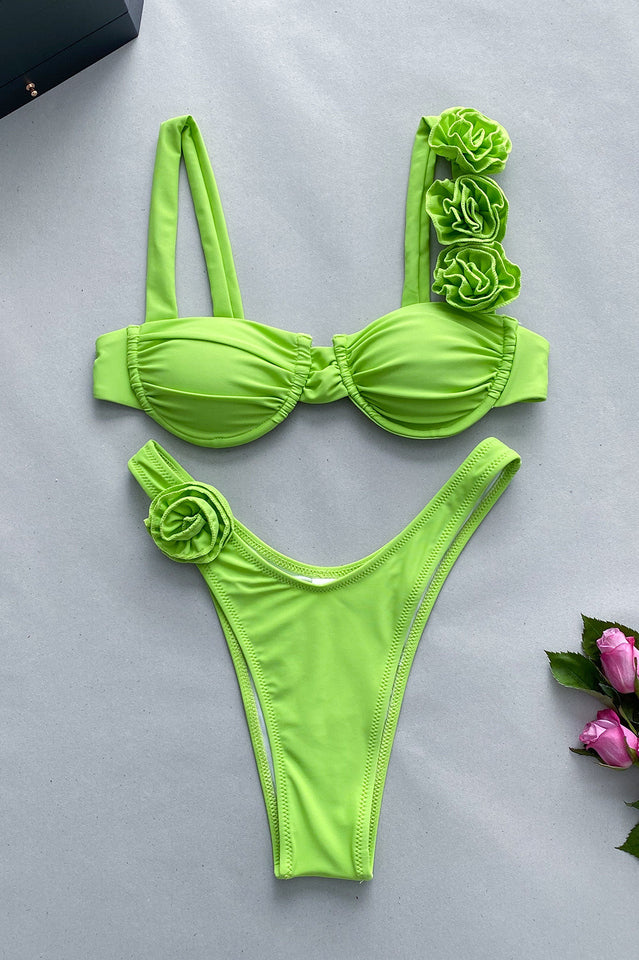 Push Up Flower Decoration Bikini Set - Seldom Seen Styles