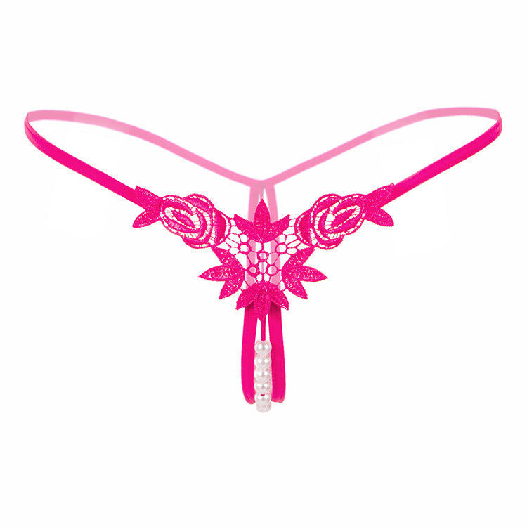 Pearl Play Embroidered Crotchless Thong