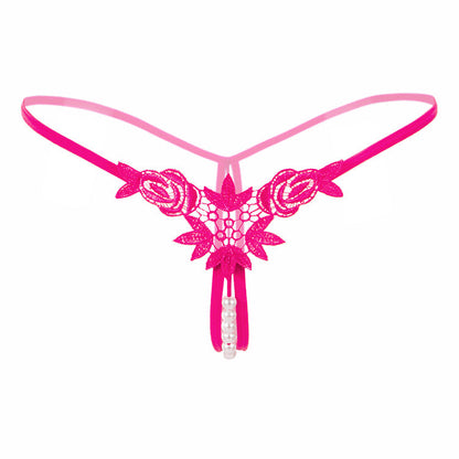 Pearl Play Embroidered Crotchless Thong