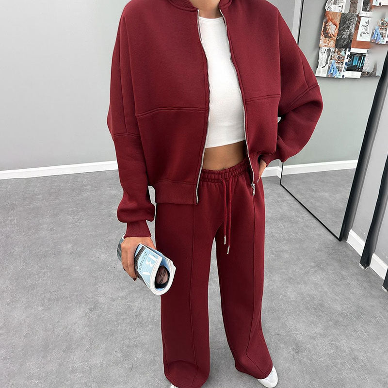 Sporty Two-piece Set Women's Plain Mock Neck Zip Up Jacket & Pocket Drawstring Waist Sweatpants Sports Sweat Suit, Sports Cozy Breathable Outfits Tracksuits for Daily Outdoor Wear, Tracksuit Set, Ladies Sportswear for All Seasons