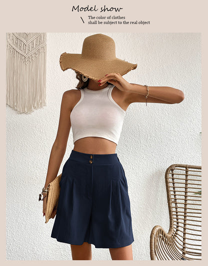 Womens Shorts Dressy Casual 2025 Trendy Summer Elastic High Waisted Pleated Side Slit Business Work Shorts Pockets