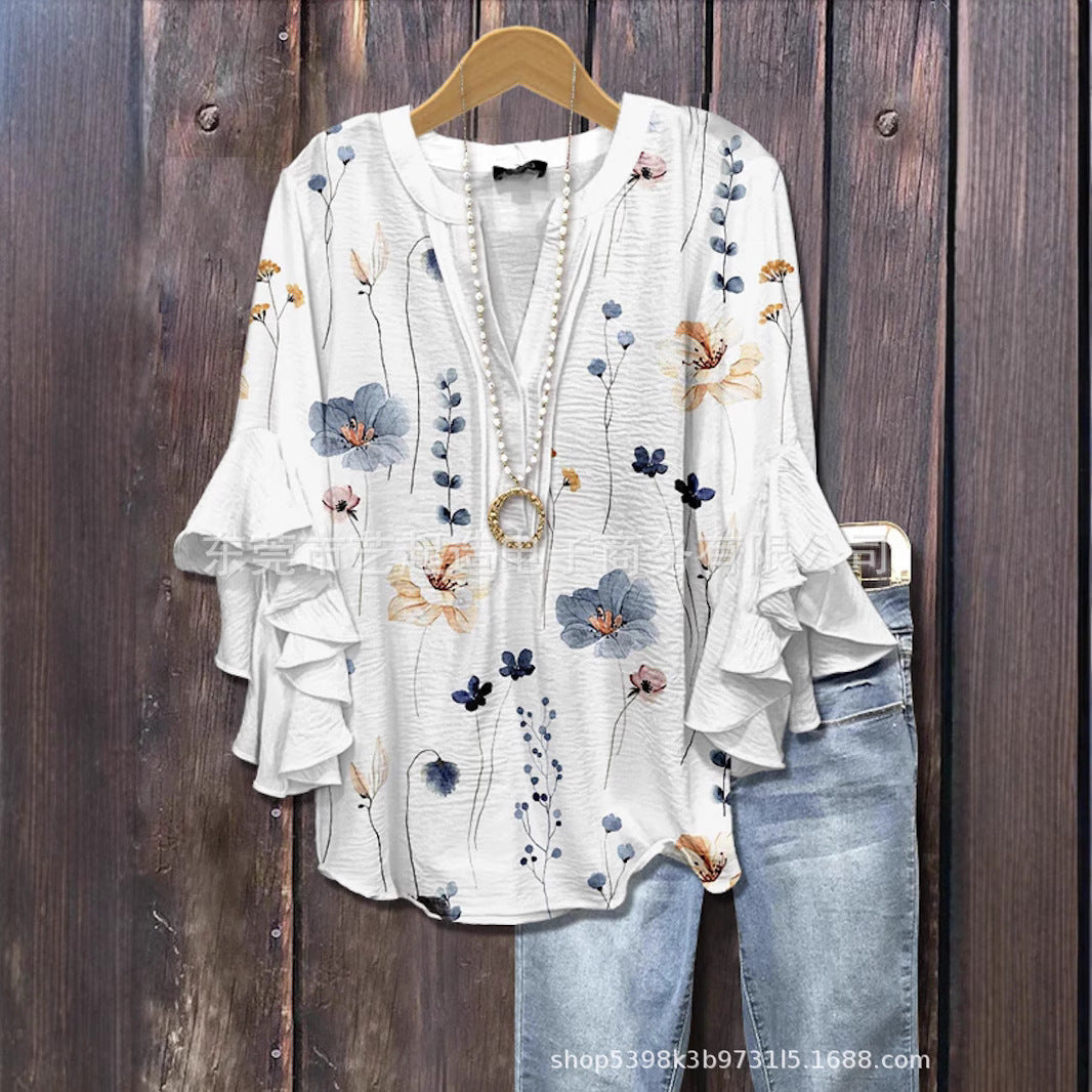 Retro Floral Print Layered Ruffle Sleeve Top Going Outfits Blouses Women Vintage 90s Tops Funny Shirts Women Elegant Classy Tops cute summer outfit - Seldom Seen Styles