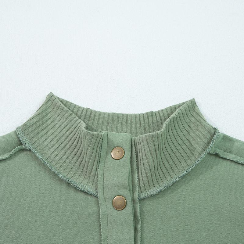 2025 Women's Fall Pullover Mockneck Button Down Ribbed Fit Lightweight Cozy Oversized Long Sleeve Sweatshirt Kangaroo Pocket for Everyday Wear - Seldom Seen Styles