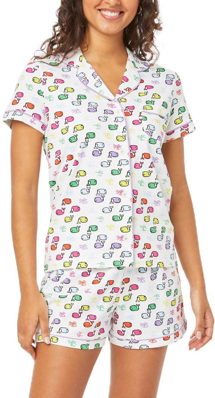 Womens Pajamas Set, 2PCS Button Down Vacation Monkey Beach Shorts Set Y2k Loungewear Pjs for Birthday Valentines Gift