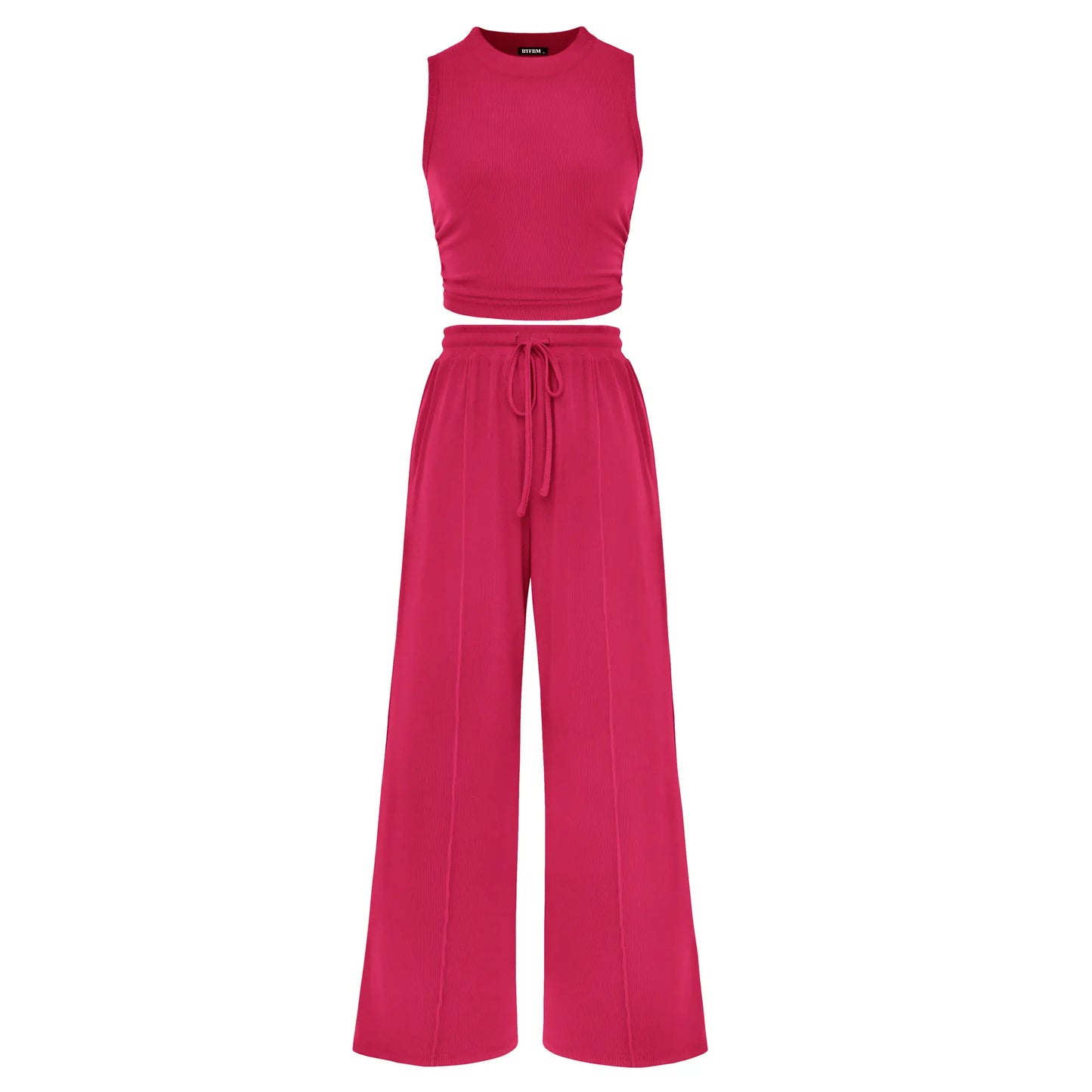 Women's Ribbed Sleeveless Two-Piece Set | Resort Style Casual Suit - MATCHING MASTER