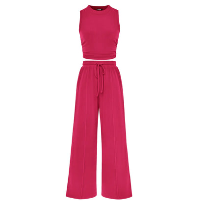 Women's Ribbed Sleeveless Two-Piece Set | Resort Style Casual Suit