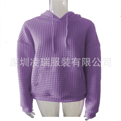 Womens Hoodies Casual Long Sleeve Drawstring Waffle Pullover Tops Loose Hooded Sweatshirt with Pocket - Seldom Seen Styles