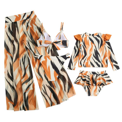 2024New Style Swimsuit Bikini Three-Piece Set Mesh Print Long Pants Swimwear swimwear