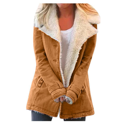 Womens Winter Warm Jackets Long Sleeve Stand Collar Wool Liner Sherpa Fleece Coats Thicker Outerwear with Pockets - Seldom Seen Styles