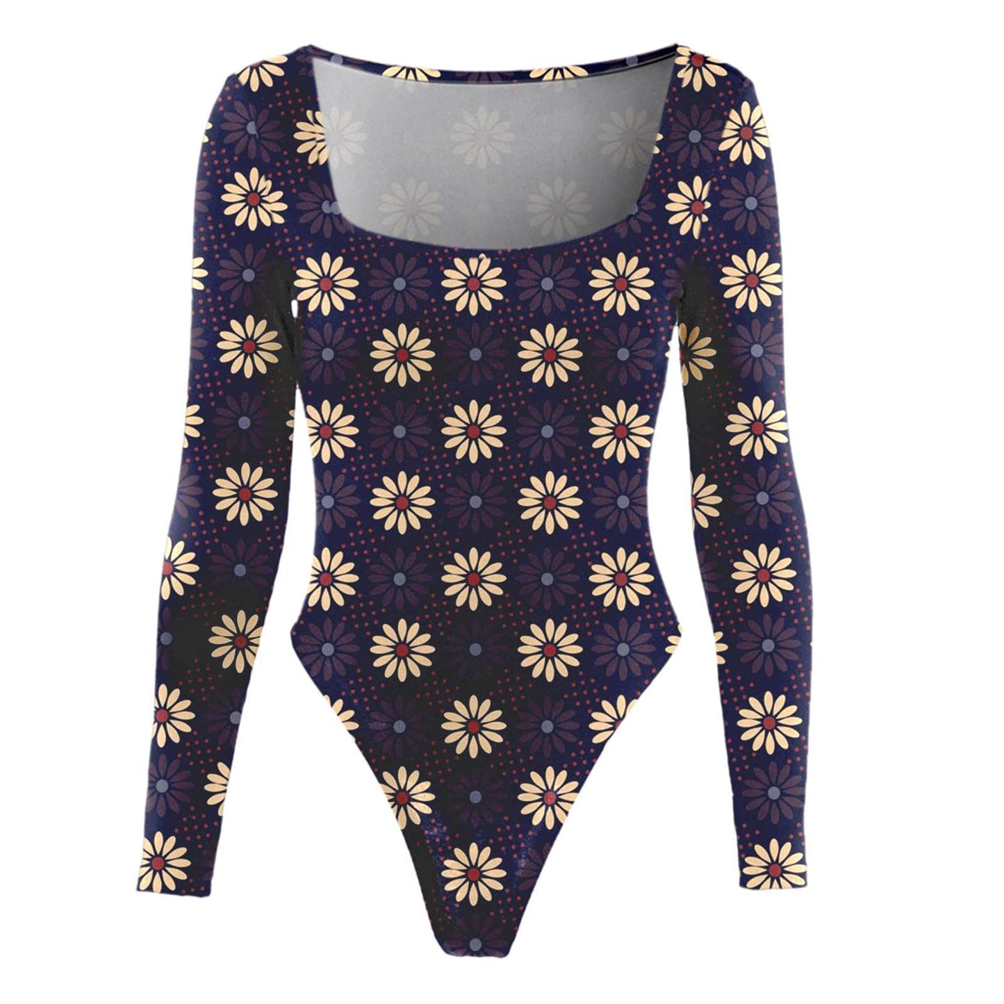 Women's Sexy Square Neck Bodysuit Long Sleeve Double Lined Shirt Tops