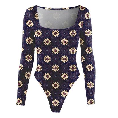 Women's Sexy Square Neck Bodysuit Long Sleeve Double Lined Shirt Tops