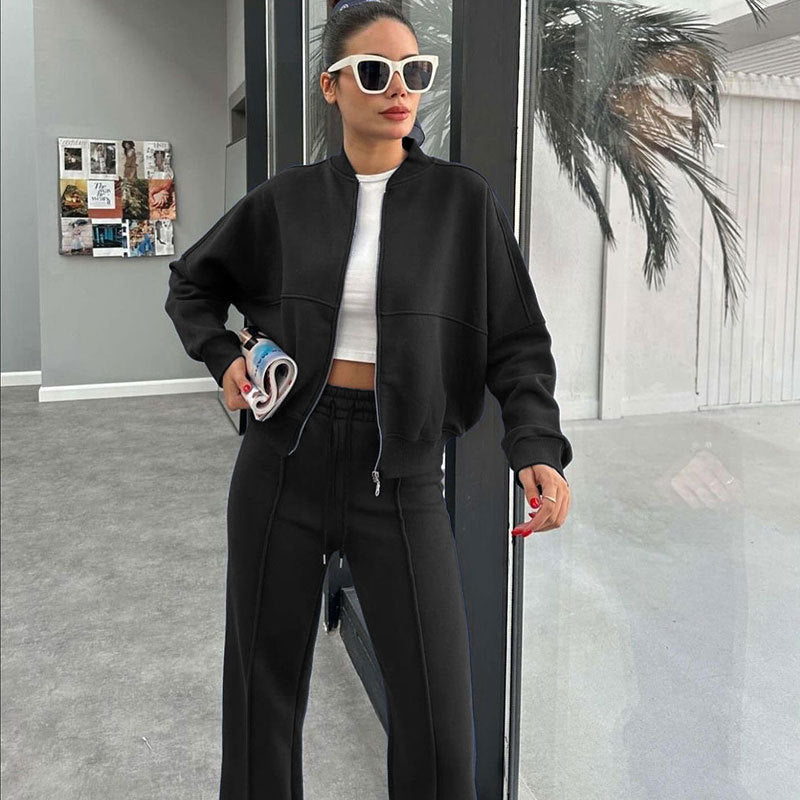 Sporty Two-piece Set Women's Plain Mock Neck Zip Up Jacket & Pocket Drawstring Waist Sweatpants Sports Sweat Suit, Sports Cozy Breathable Outfits Tracksuits for Daily Outdoor Wear, Tracksuit Set, Ladies Sportswear for All Seasons