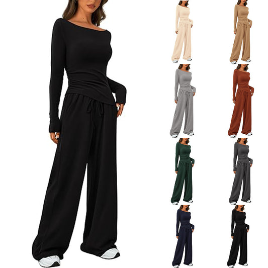 Women's 2-Piece Lounge Sets Asymmetrical Long Sleeve T Shirt Wide Leg Pants Casual Outfit Womenswear Tracksuit  Basic Minimalist Clothing - Seldom Seen Styles