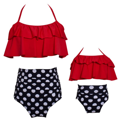 Women Two Piece Swimsuits High Waisted Bikini Teen Ruffle Tummy Control Bottoms Halter Bathing Suits