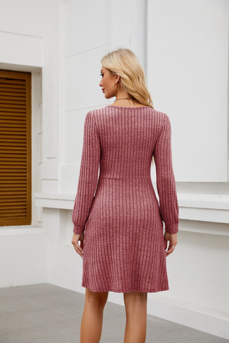 Womens Babydoll Dresses Square Neck Long Sleeve Knee Length Flowy Swing Shirring Mini Dresses Fall Dress