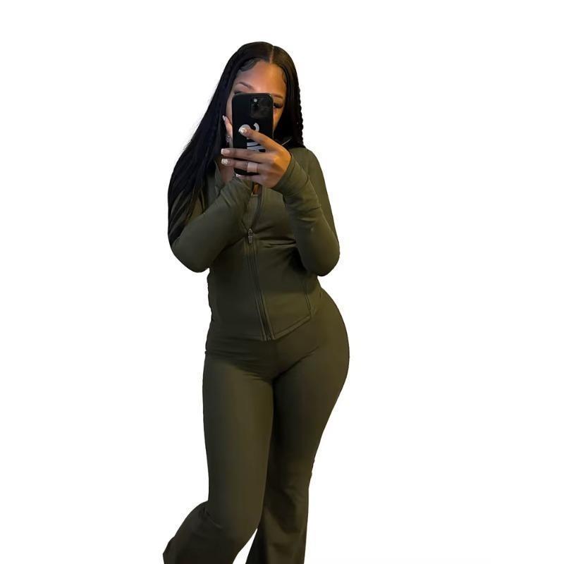 Women Clothes Two Piece Flared Pants Tracksuits Set Casual Gym Active Wear 2 Piece Matching - Seldom Seen Styles