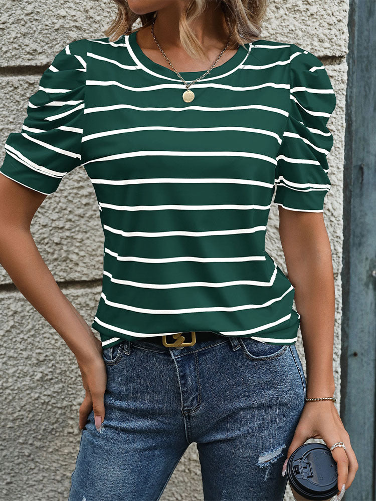 Blouse for Women Dressy Casual Puff Short Sleeve Boho Tops Fashion Floral Crew Neck Tunic Shirts Summer Clothes