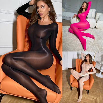 Women Full Body Stockings Oil Shiny Bodysuit Rave Outfits Clubwear - Seldom Seen Styles