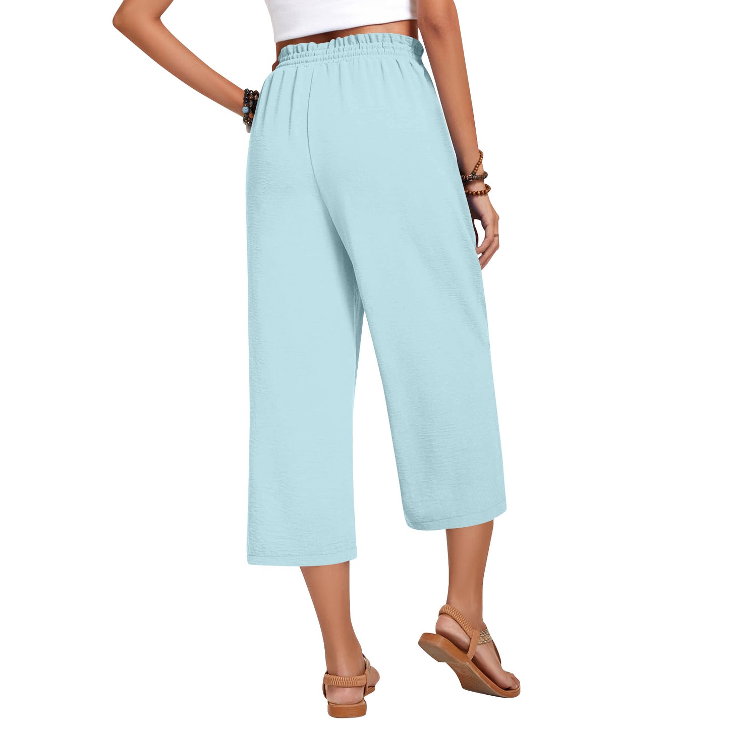 Women's Capri Pants Drawstring Casual Palazzo Trousers with Pockets Loose High Waisted Wide Leg Lounge Pants - Seldom Seen Styles