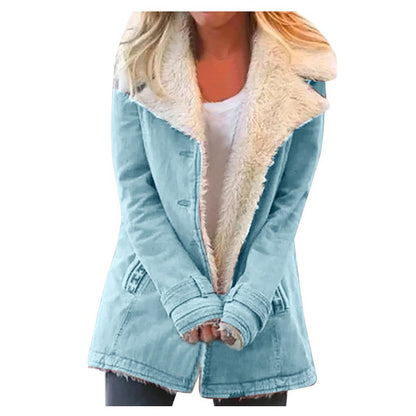 Womens Winter Warm Jackets Long Sleeve Stand Collar Wool Liner Sherpa Fleece Coats Thicker Outerwear with Pockets - Seldom Seen Styles