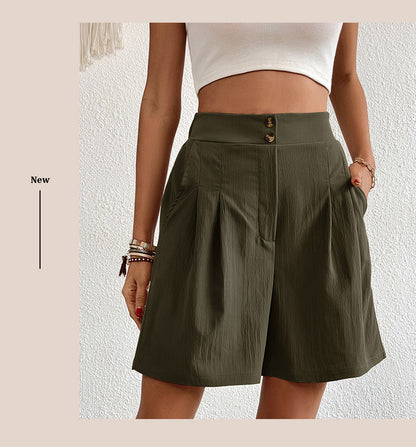 Womens Shorts Dressy Casual 2025 Trendy Summer Elastic High Waisted Pleated Side Slit Business Work Shorts Pockets