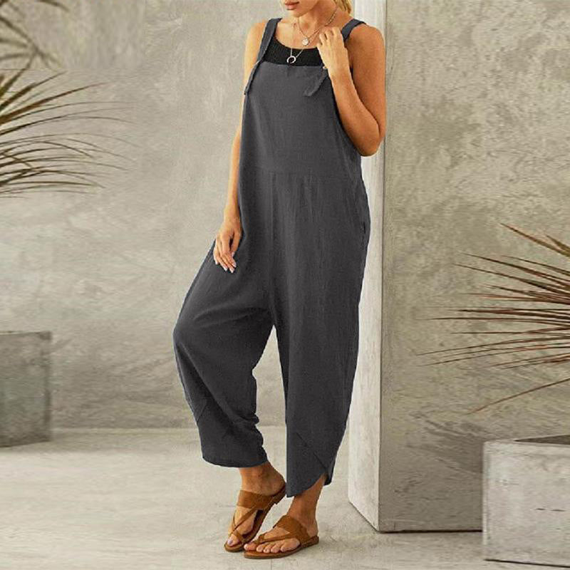 Women's Sleeveless Cotton Linen Overalls Rompers Baggy Wide Leg Jumpsuits - Seldom Seen Styles