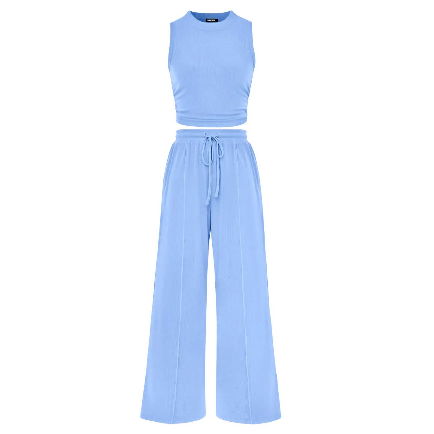 Women's Ribbed Sleeveless Two-Piece Set | Resort Style Casual Suit - MATCHING MASTER