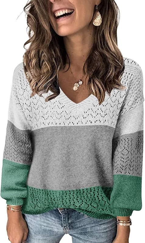 Womens Sweaters 2025 Fall V Neck Long Sleeve Hollow Knit Pullover Sweaters for Women - Seldom Seen Styles