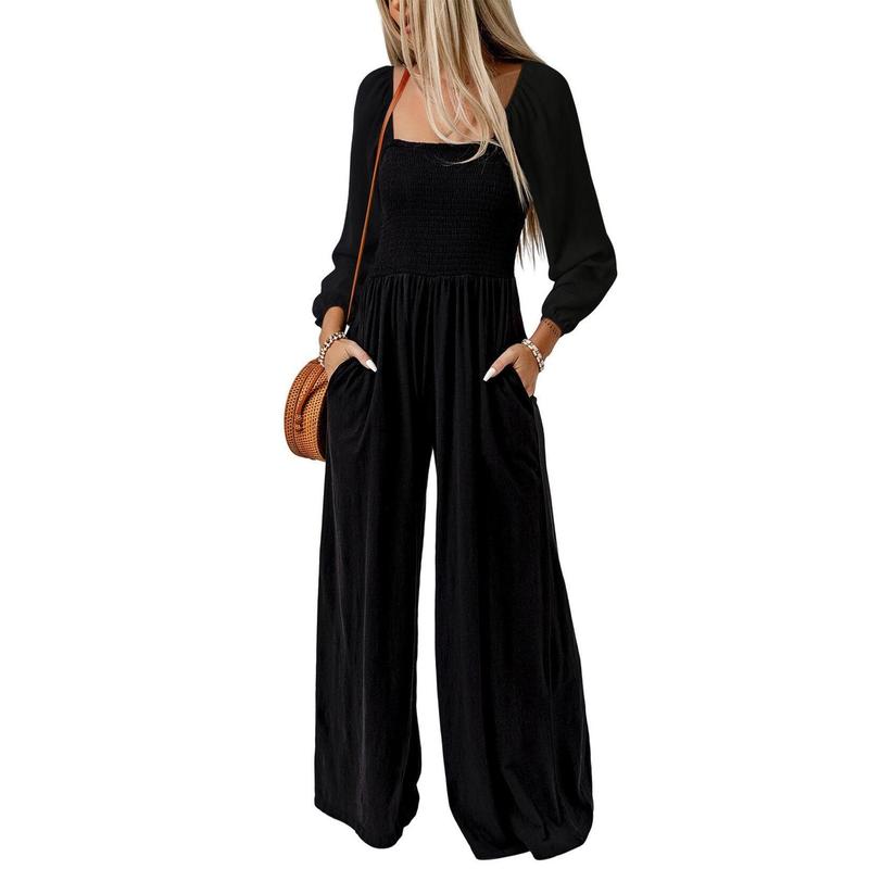 Women's Casual Loose Overalls Jumpsuits One Piece Long Sleeve Wide Leg Long Pant Rompers With Pockets - Seldom Seen Styles