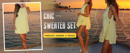 Women's 2 Piece Outfits Summer Knit Sweater Set Sleeveless Tunic Top Matching Shorts Trendy Beach Vacation Sets Loungesetwomen Suits Clothes Womenswear  Basic Beige - Seldom Seen Styles