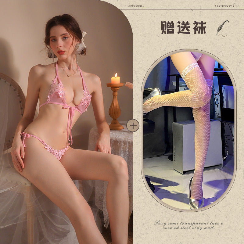 New Sexy Three-Piece Lingerie Set, No Need to Remove Bikini, Open Crotch, Tempting Plus Size Women's Set