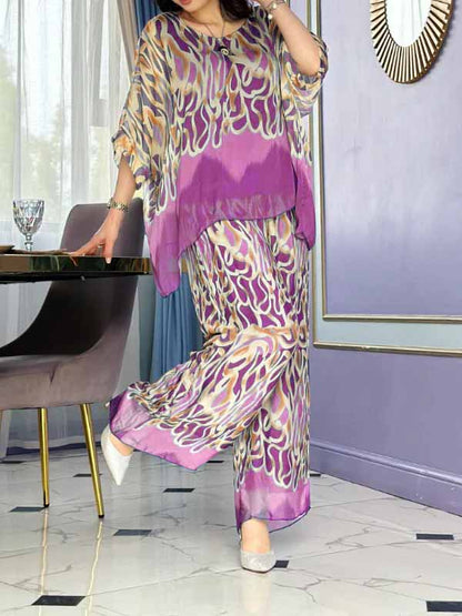 Women's Round Neck Printed Chiffon Suit - Seldom Seen Styles