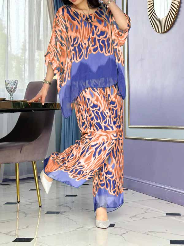 Women's Round Neck Printed Chiffon Suit - Seldom Seen Styles