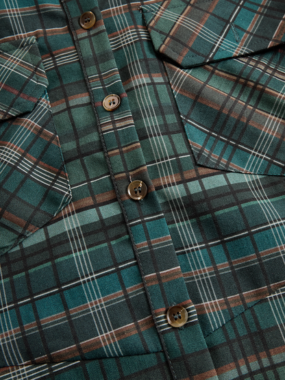 Women's Plaid Lapel Single-Breasted Shirt Maxi Dress MDA1249H1Y