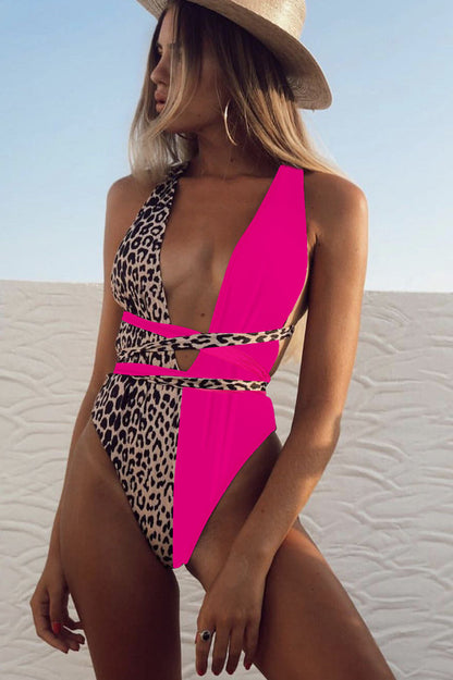 Leopard Criss Cross One Piece Swimwear - Seldom Seen Styles
