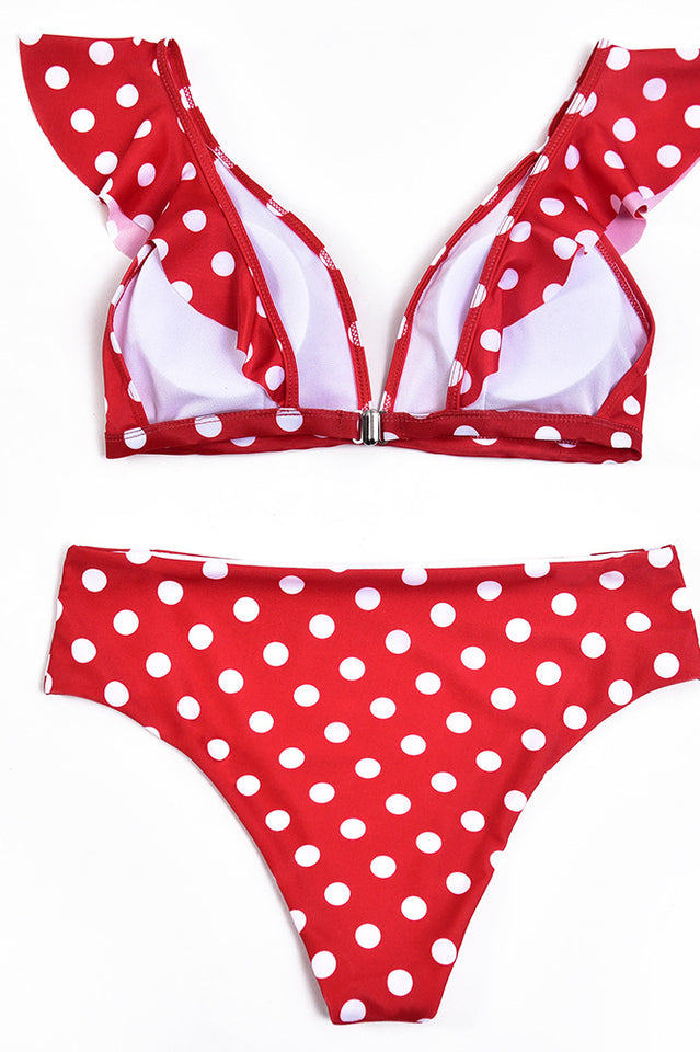 Polka Dot High Waist Ruffle Bikini - Seldom Seen Styles