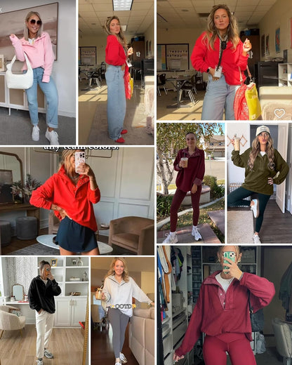 Sweatshirt for Women Oversized Casual Long Sleeve Button Henley Neck Pullover Tops Fashion Outfits Clothes