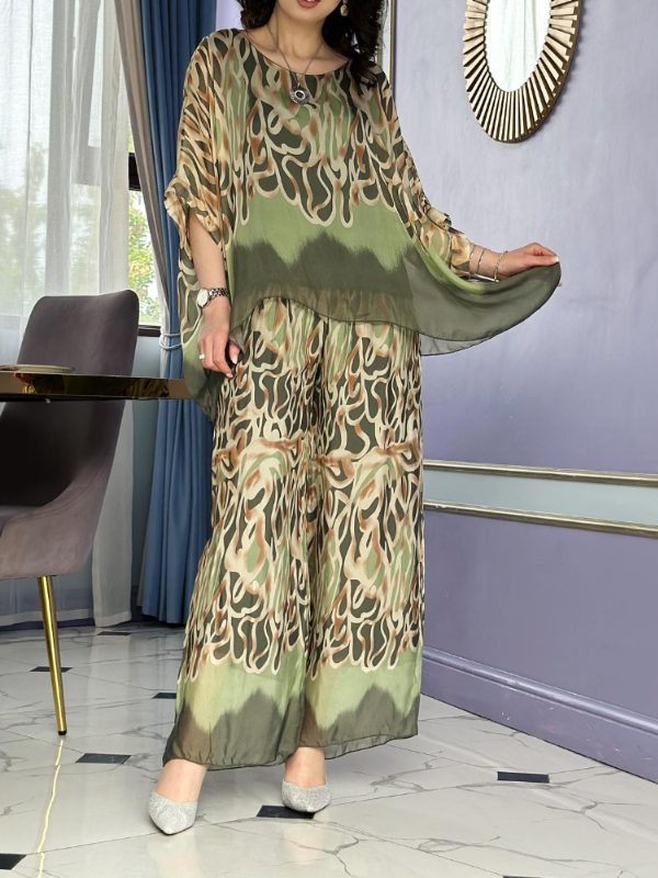 Women's Round Neck Printed Chiffon Suit - Seldom Seen Styles