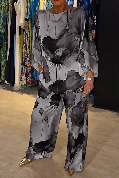 Casual Crew Neck Printed Satin Suit - Seldom Seen Styles