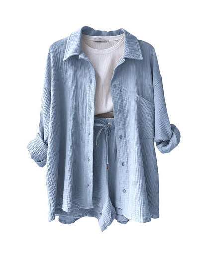 Modern Button-Up Shorts Set