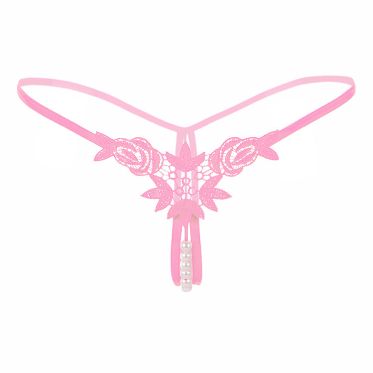 Pearl Play Embroidered Crotchless Thong