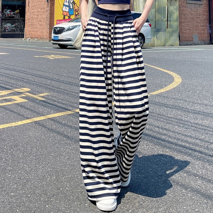 Women's Baggy Wide Leg Pants Casual Drawstring Elastic Waisted Contrast Color Workout Y2K Track Pants - Seldom Seen Styles