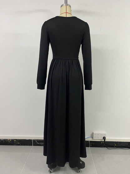 Women Deep V Neck Long Sleeve Slit 2025 Fall Elegant Formal Wedding Guest Cocktail Evening Date Prom Maxi Long Dress