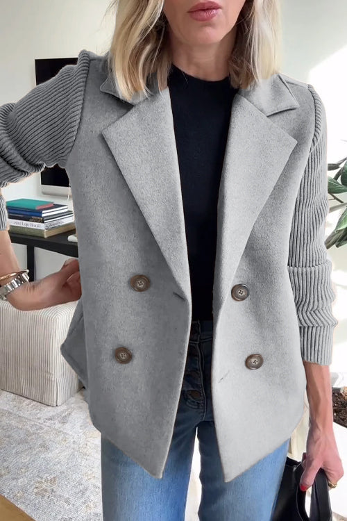 Women's Lapel Button Knitted Sleeve Casual Coat with Two Side Pockets - Seldom Seen Styles