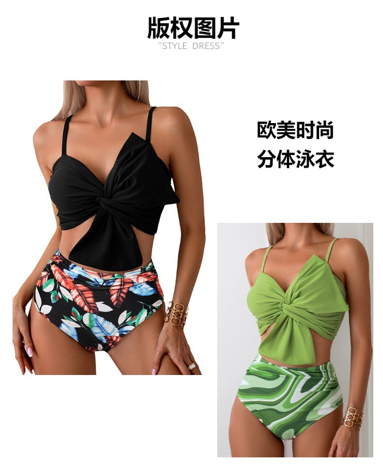 Womens Bikini Set High Waisted Swimwear Tie Knot High Rise Two Piece Swimsuits Bathing Suits
