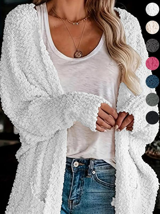 Women's Plain Pocket Batwing Sleeve Cardigan, Casual Long Sleeve Open Front Knitwear for Fall & Winter, Women's Knit Clothing for Daily Wear - Seldom Seen Styles